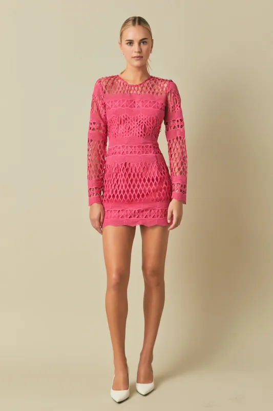 Long Sleeve Crochet Mini Dress sold by Endless Rose