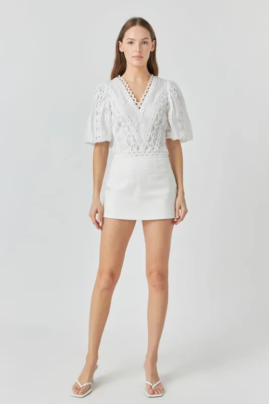 Laced V-Neck Puff Sleeve Top sold by Endless Rose