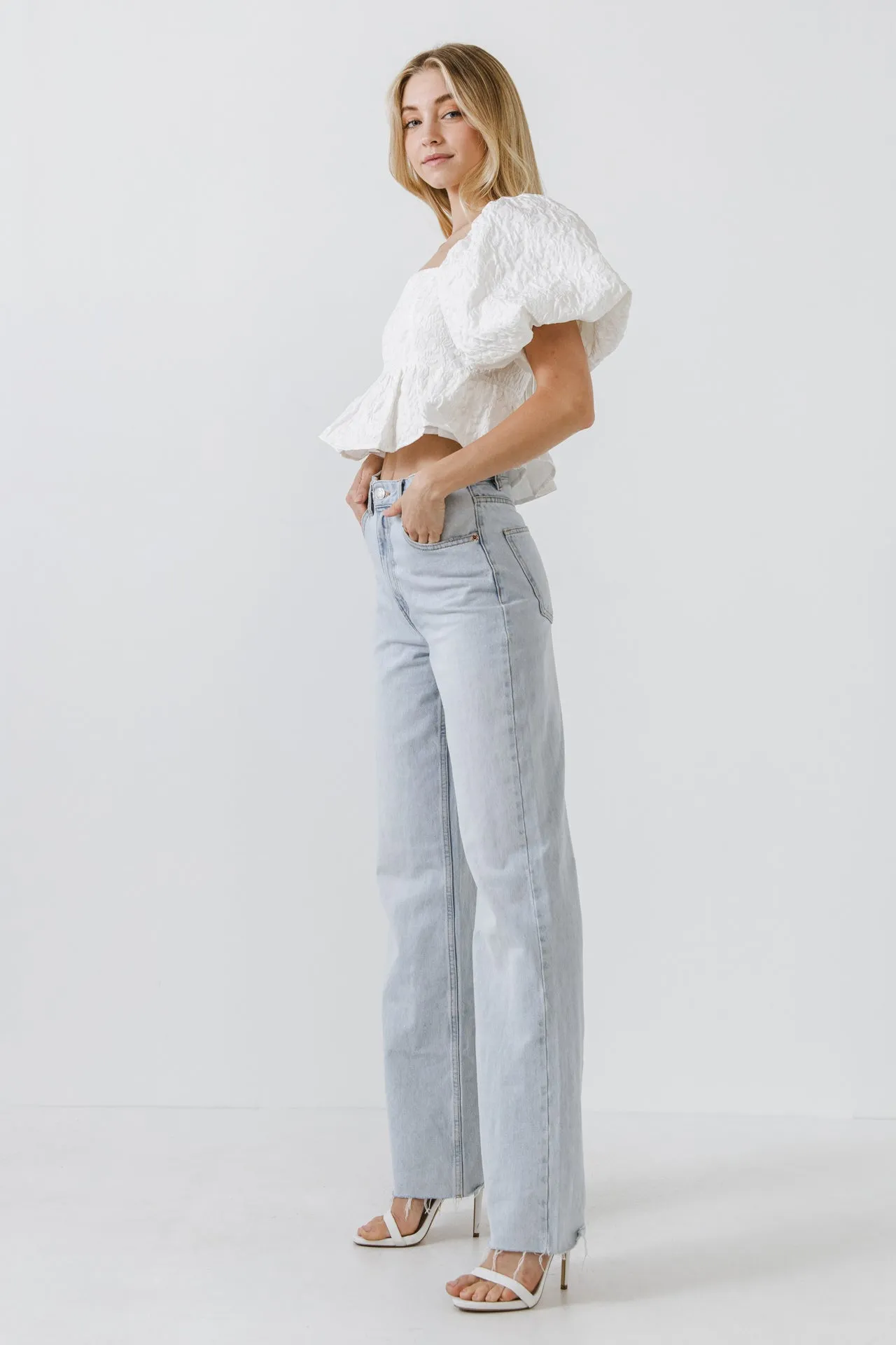 Square Neck Puff Sleeve Jacquard Top sold by Endless Rose product image thumbnail 4