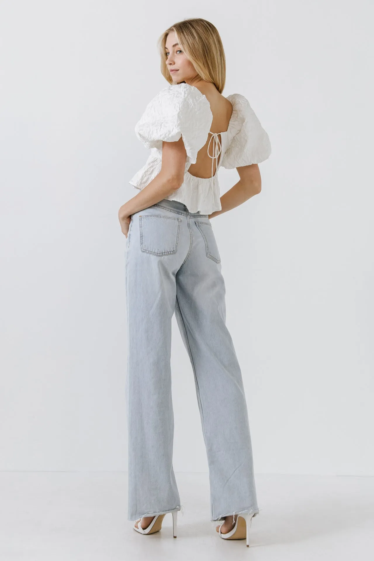 Square Neck Puff Sleeve Jacquard Top sold by Endless Rose product image thumbnail 3