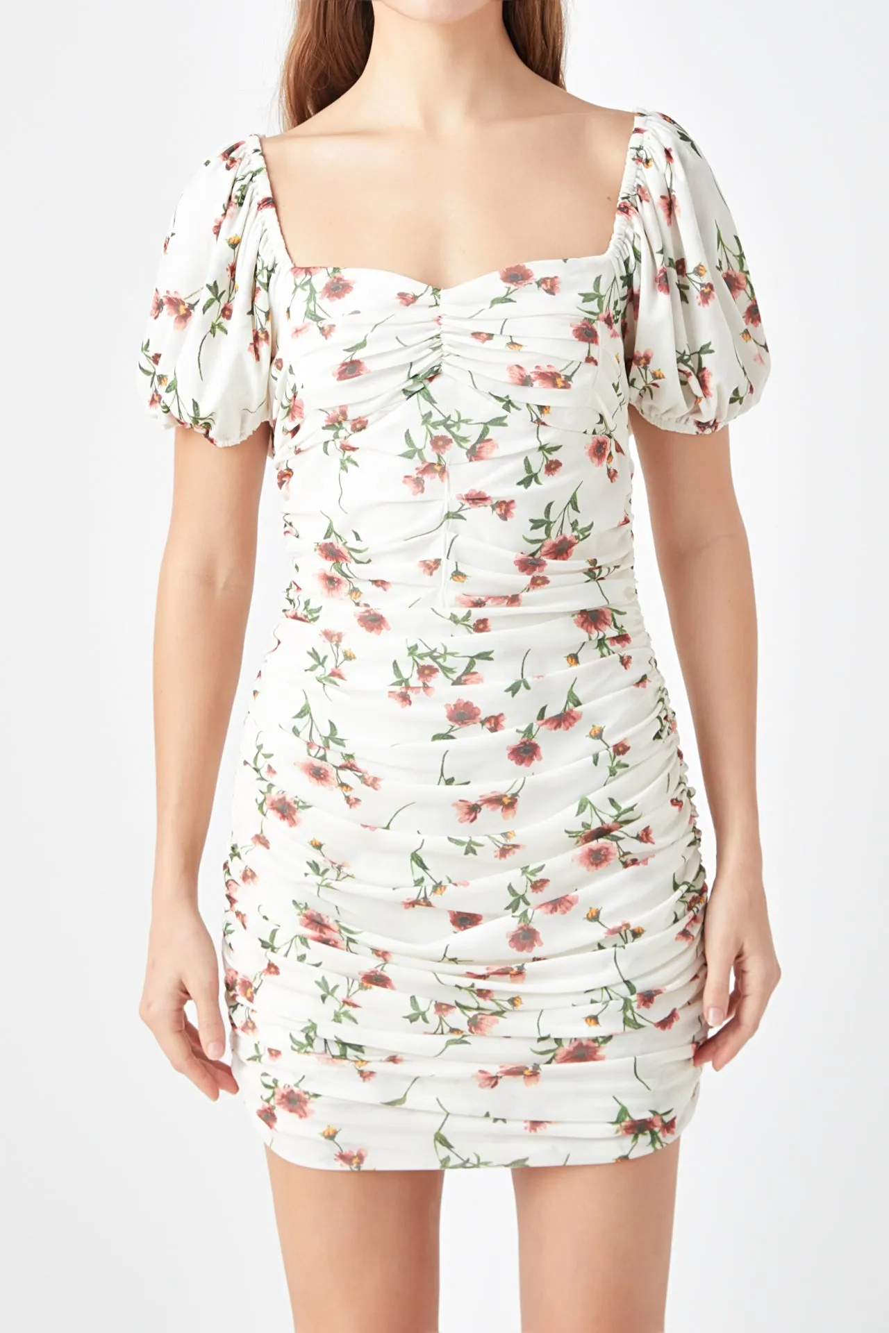 Floral Mesh Ruched Mini Dress with Short Sleeves sold by Endless Rose product image thumbnail 2