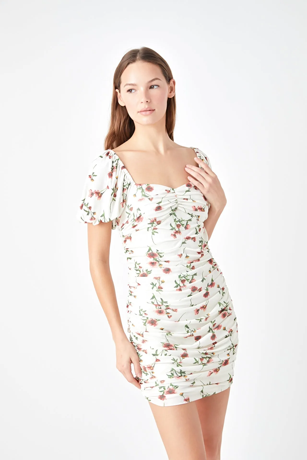 Floral Mesh Ruched Mini Dress with Short Sleeves sold by Endless Rose product image thumbnail 5