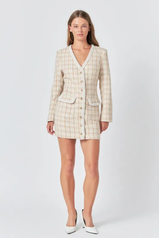 Premium Long Sleeve Tweed Mini Dress sold by Endless Rose