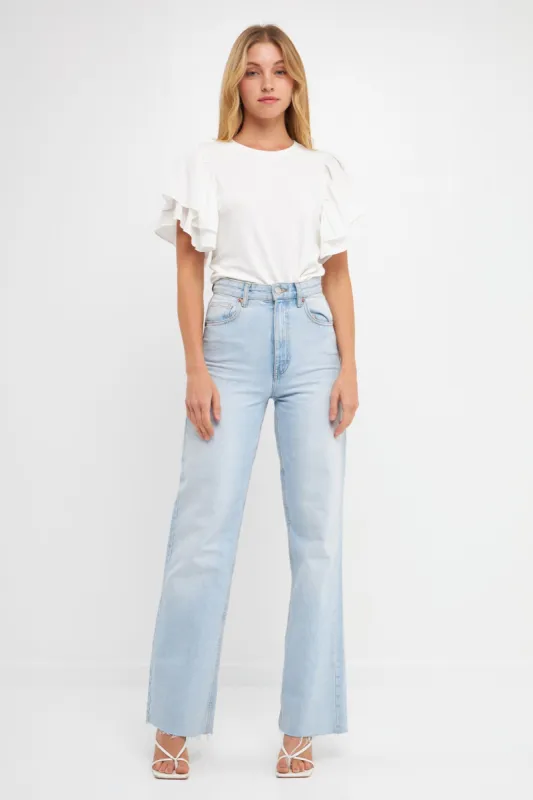 Double Layers Ruffle Sleeve Crew Neck Top sold by Endless Rose