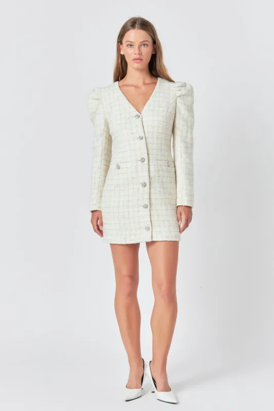 Premium Long-Sleeve Tweed Mini Dress sold by Endless Rose