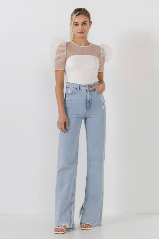 Knit with Organza Mixed Media Top sold by Endless Rose