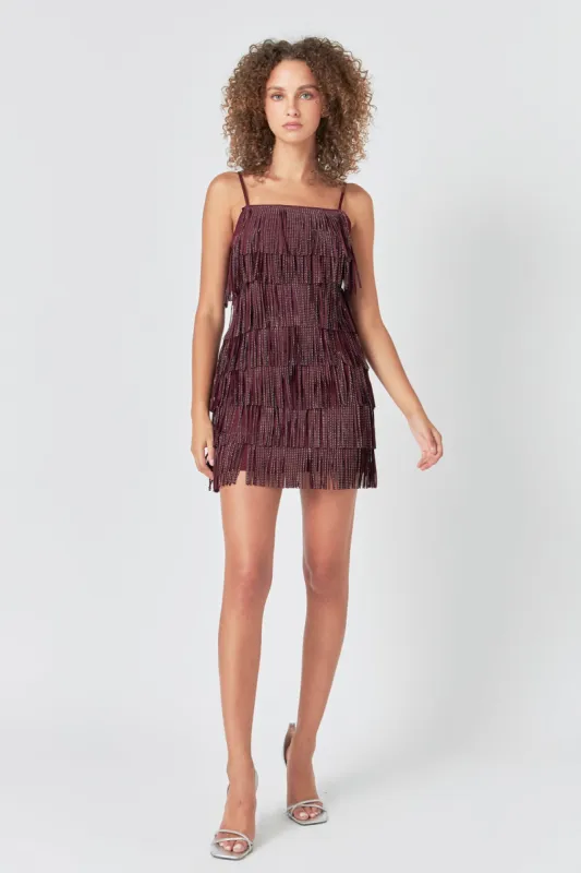 Rhinestone Faux Suede Fringe Mini Dress sold by Endless Rose