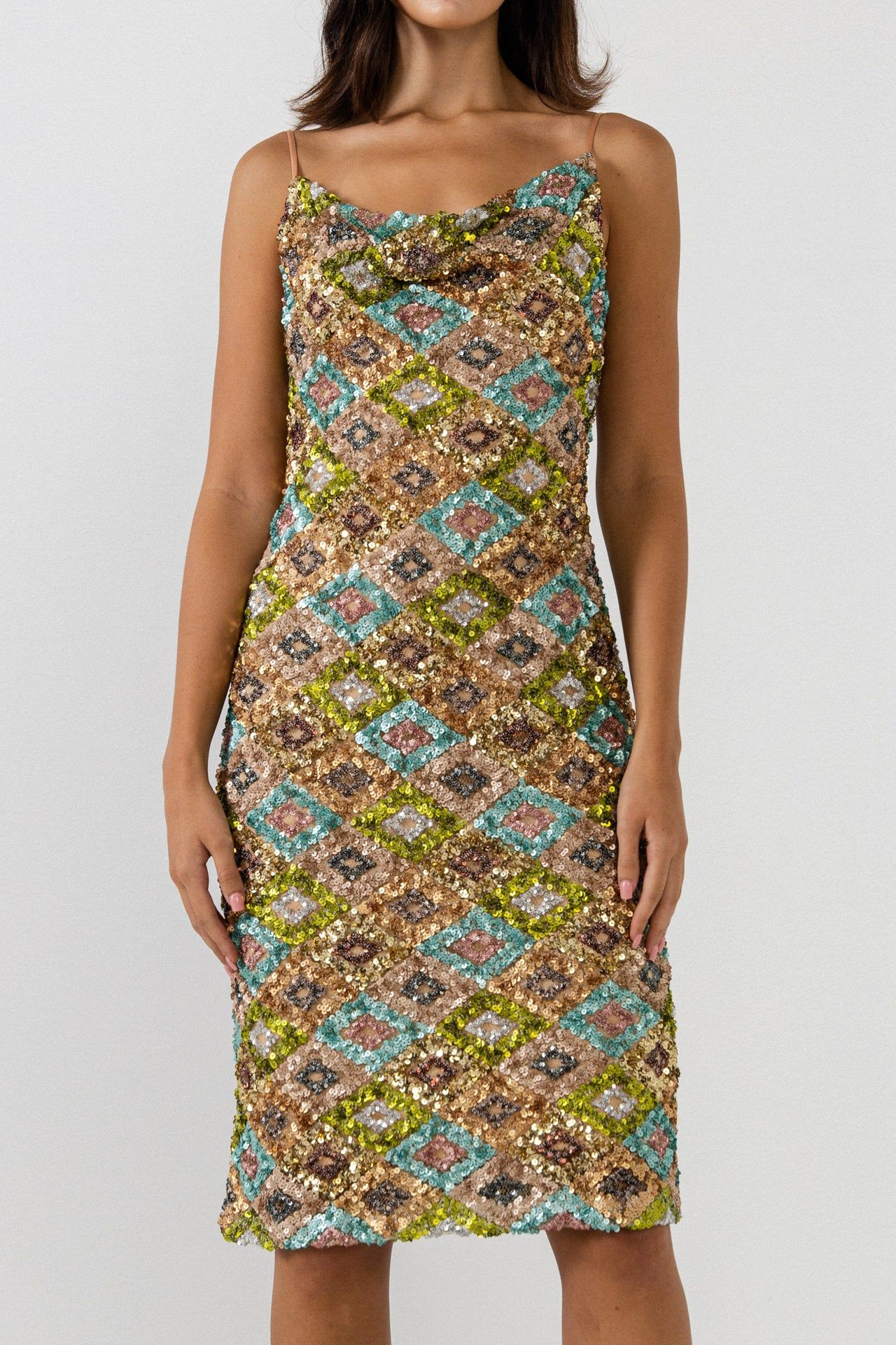 Multi Sequin Cowl Neck Cami Dress sold by Endless Rose product image thumbnail 2