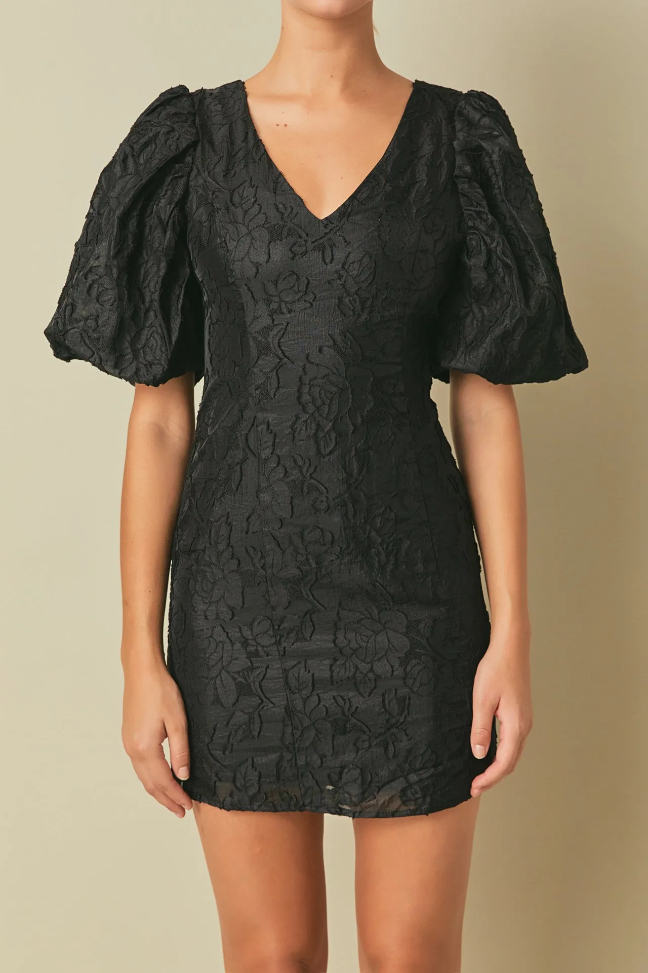 Floral Jacquard Puff Sleeve Mini Dress sold by Endless Rose product image thumbnail 2