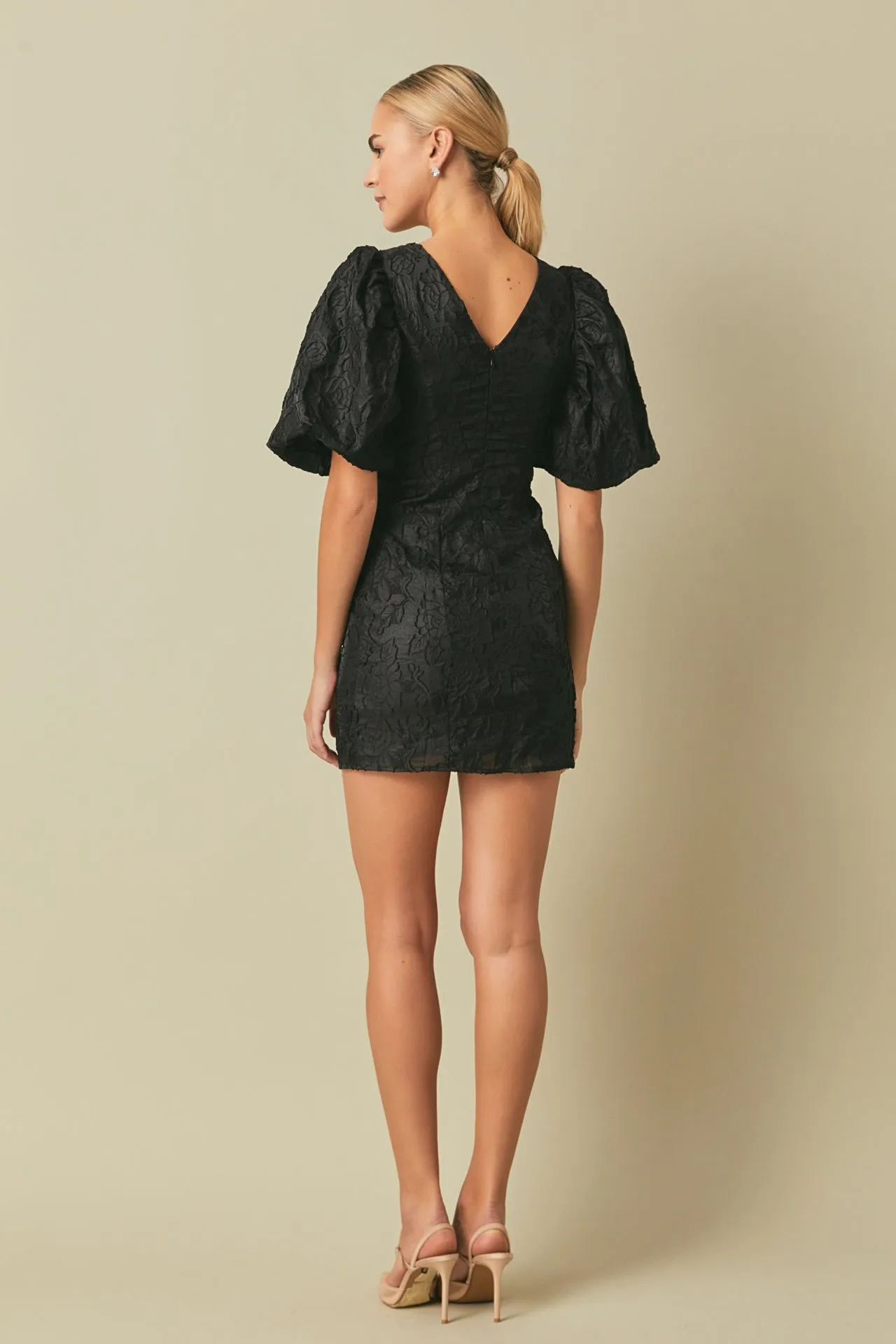 Floral Jacquard Puff Sleeve Mini Dress sold by Endless Rose product image thumbnail 4