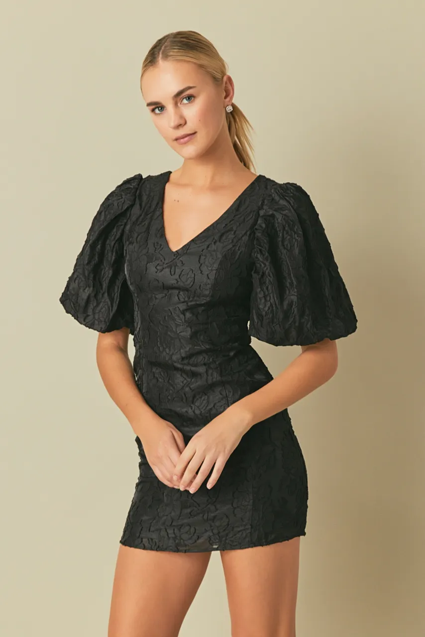 Floral Jacquard Puff Sleeve Mini Dress sold by Endless Rose product image thumbnail 5