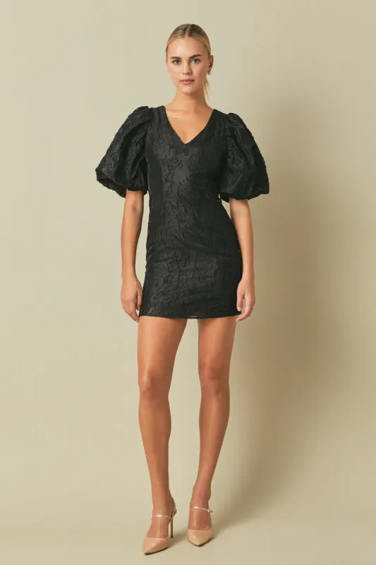 Floral Jacquard Puff Sleeve Mini Dress sold by Endless Rose