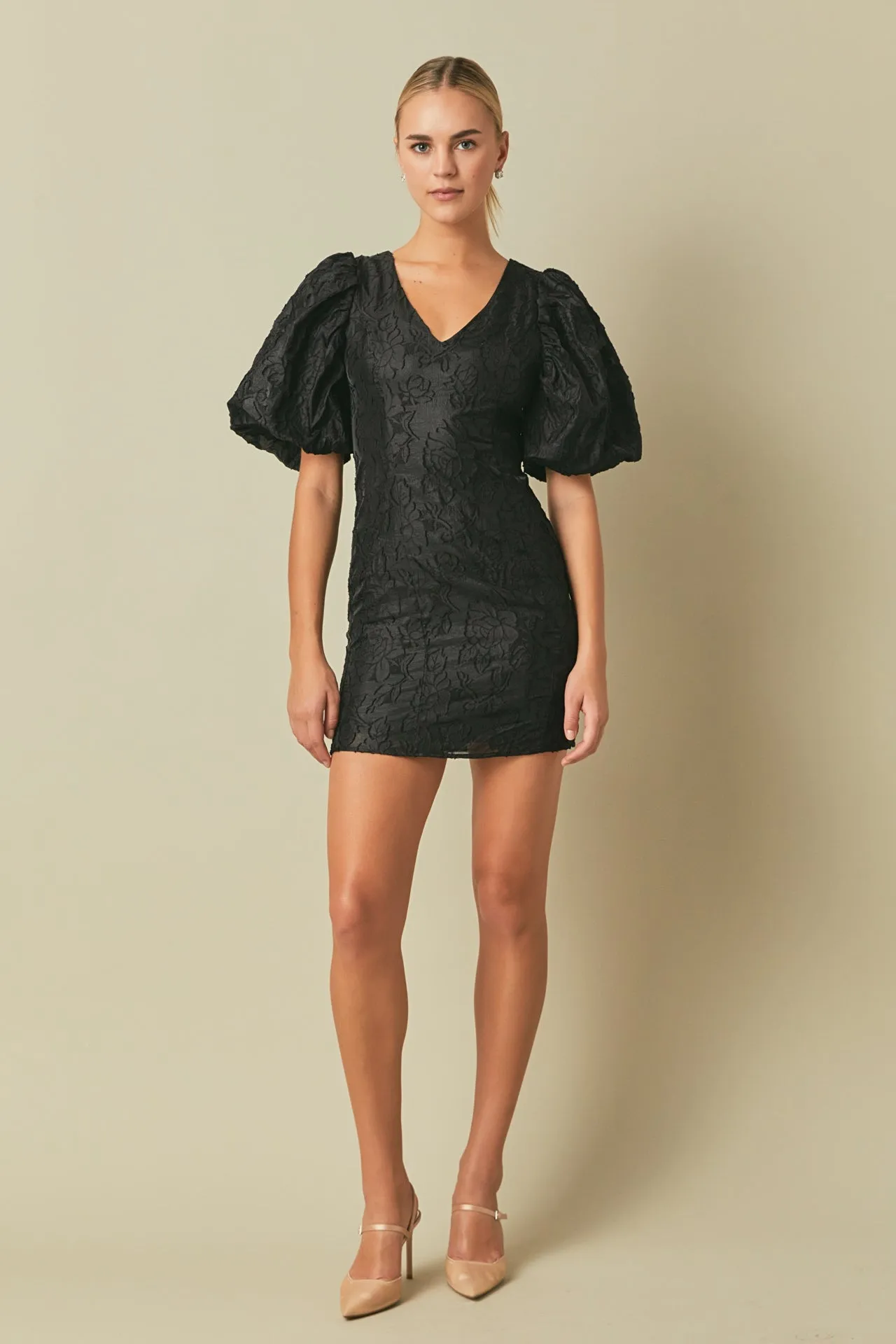 Floral Jacquard Puff Sleeve Mini Dress sold by Endless Rose