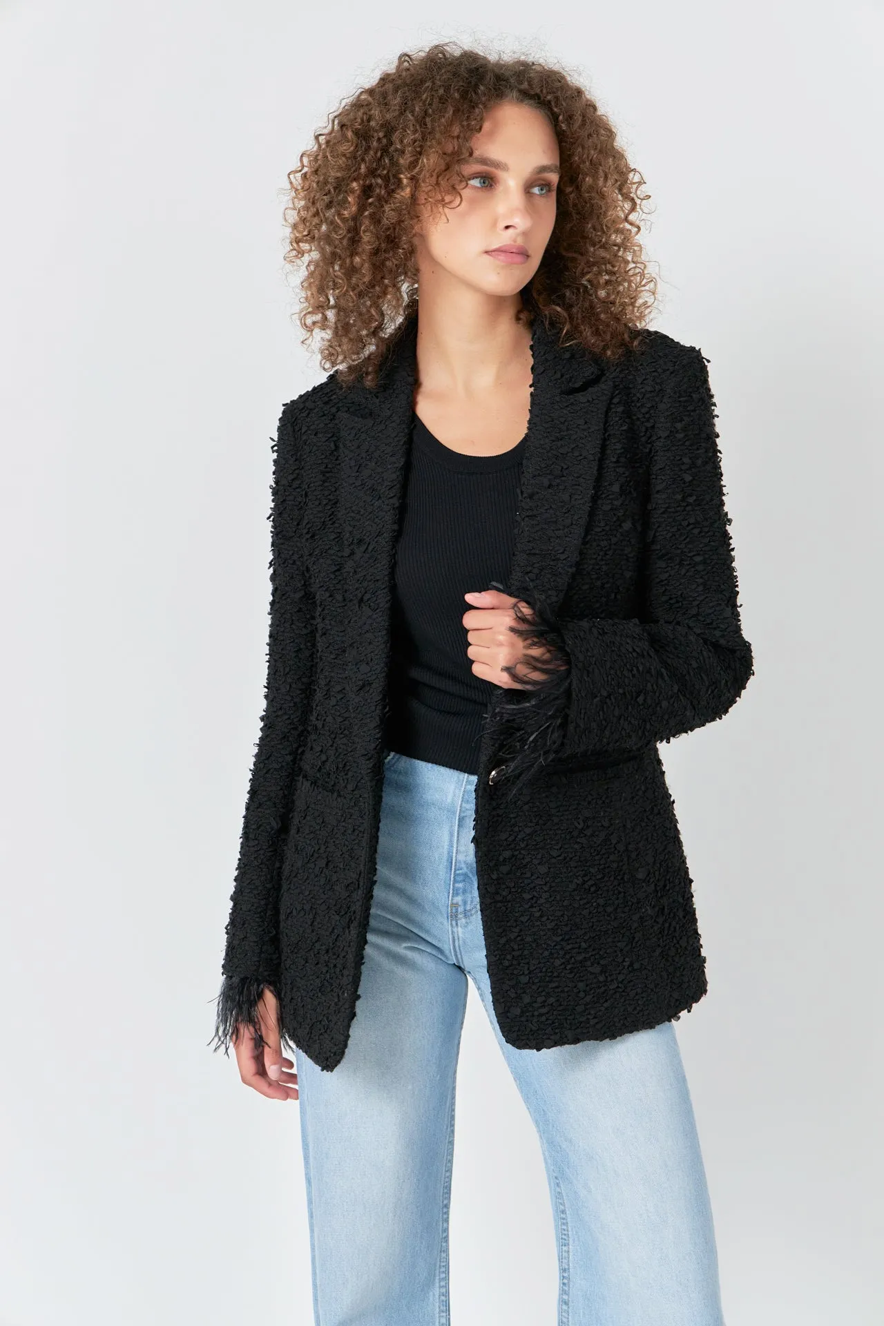 Feather-Trimmed Tweed Blazer sold by Endless Rose product image thumbnail 5