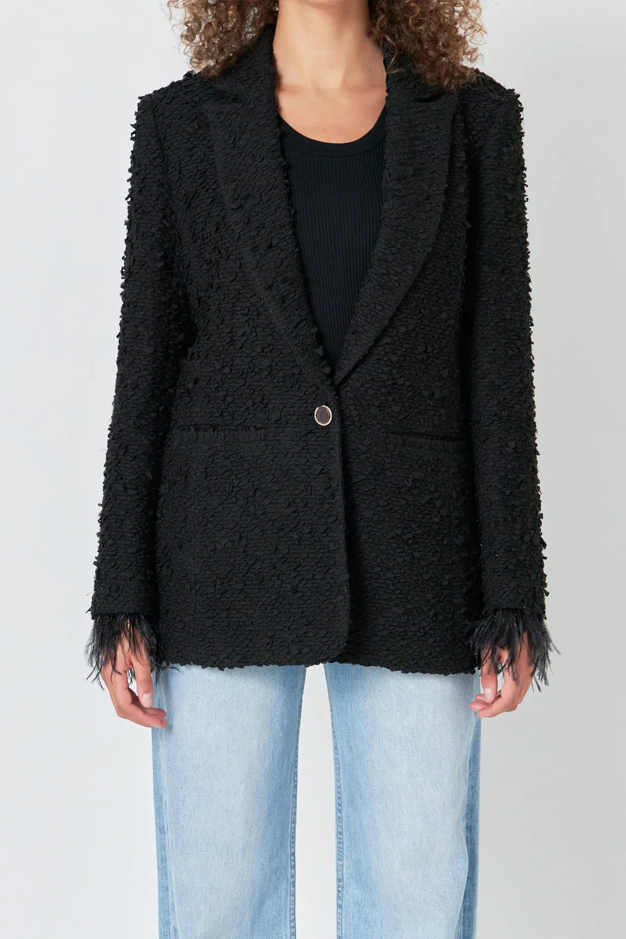 Feather-Trimmed Tweed Blazer sold by Endless Rose product image thumbnail 2