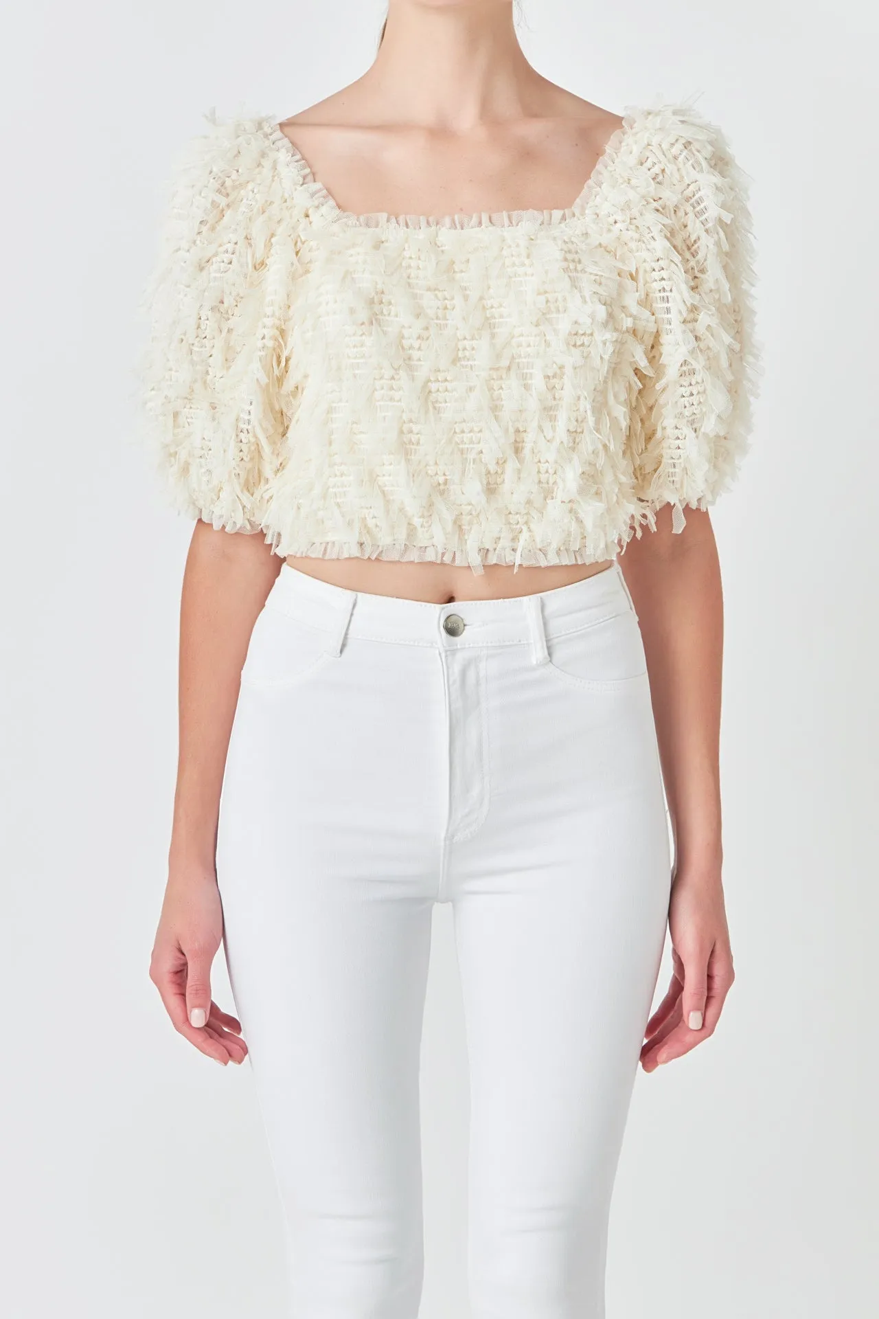 Mesh Trimmed Puff Sleeve Top sold by Endless Rose product image thumbnail 2