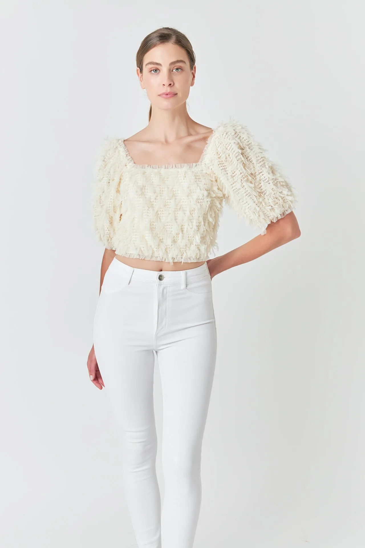 Mesh Trimmed Puff Sleeve Top sold by Endless Rose product image thumbnail 5