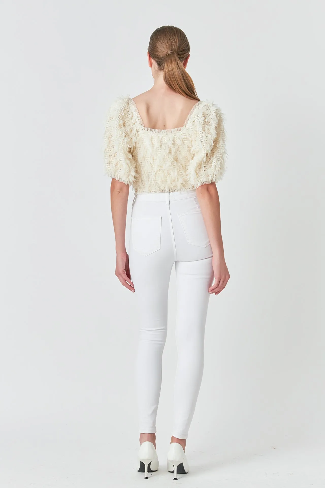 Mesh Trimmed Puff Sleeve Top sold by Endless Rose product image thumbnail 4