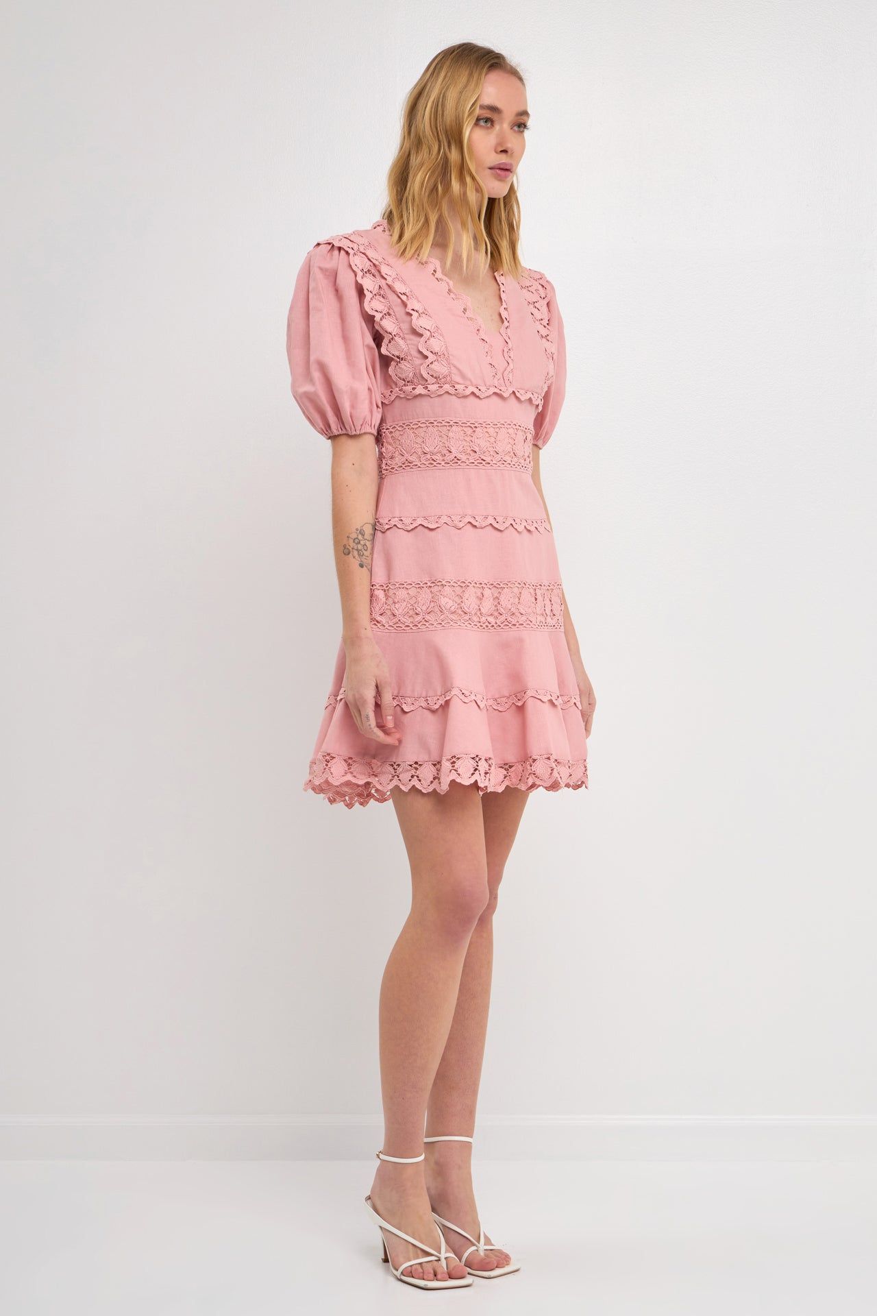 Puff Sleeve Plunging Lace Dress sold by Endless Rose product image thumbnail 3