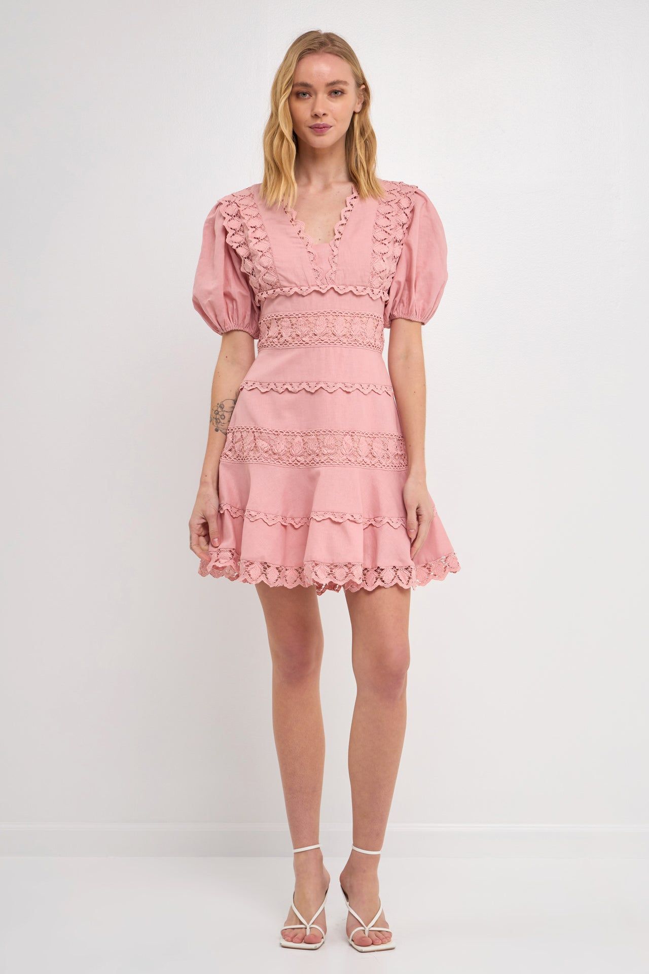 Puff Sleeve Plunging Lace Dress sold by Endless Rose