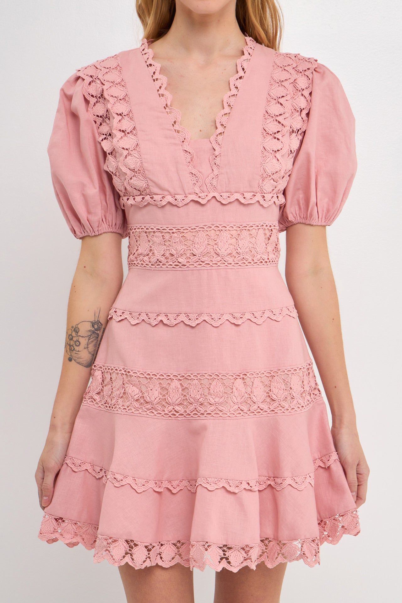 Puff Sleeve Plunging Lace Dress sold by Endless Rose product image thumbnail 2