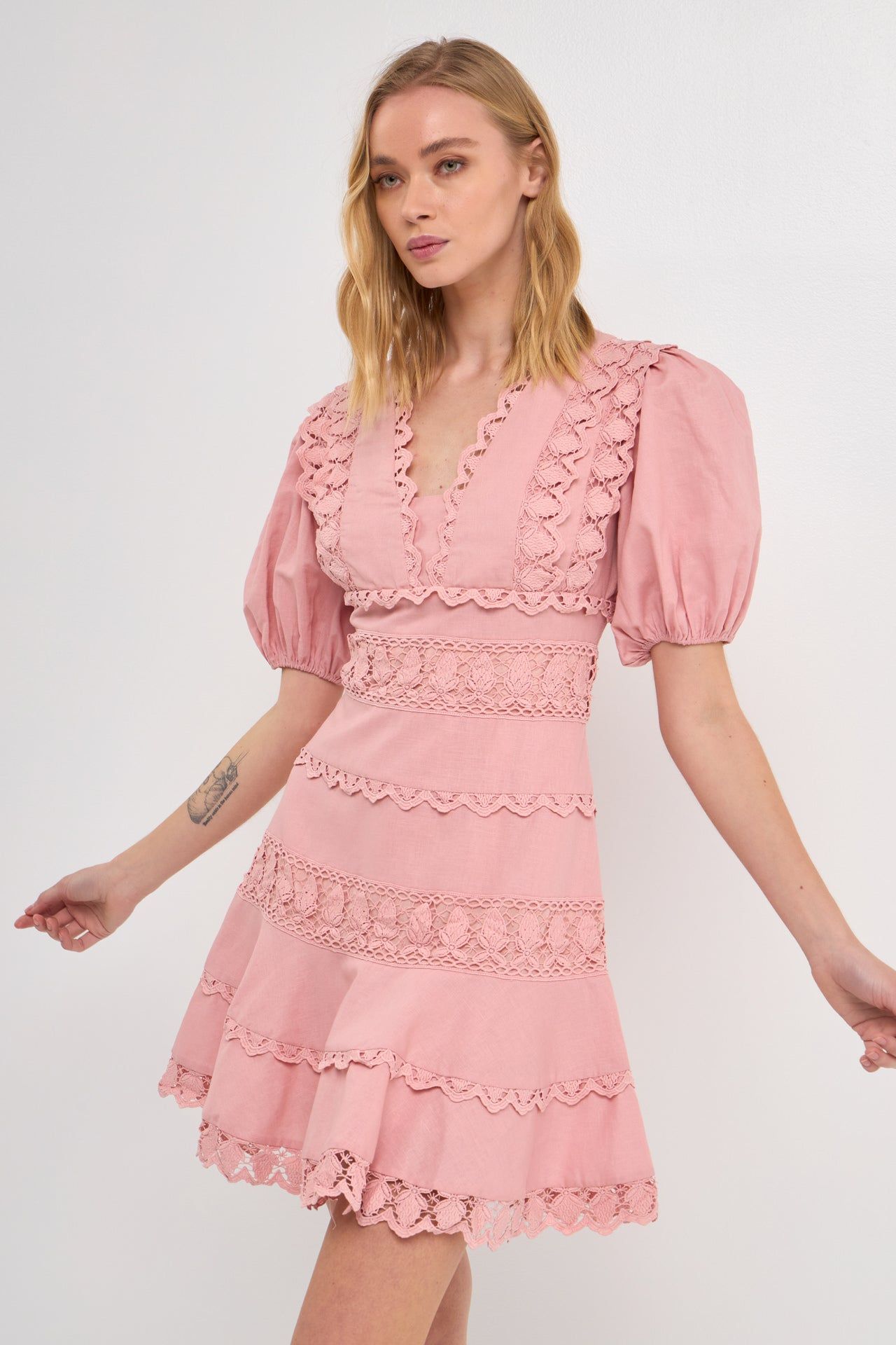 Puff Sleeve Plunging Lace Dress sold by Endless Rose product image thumbnail 5