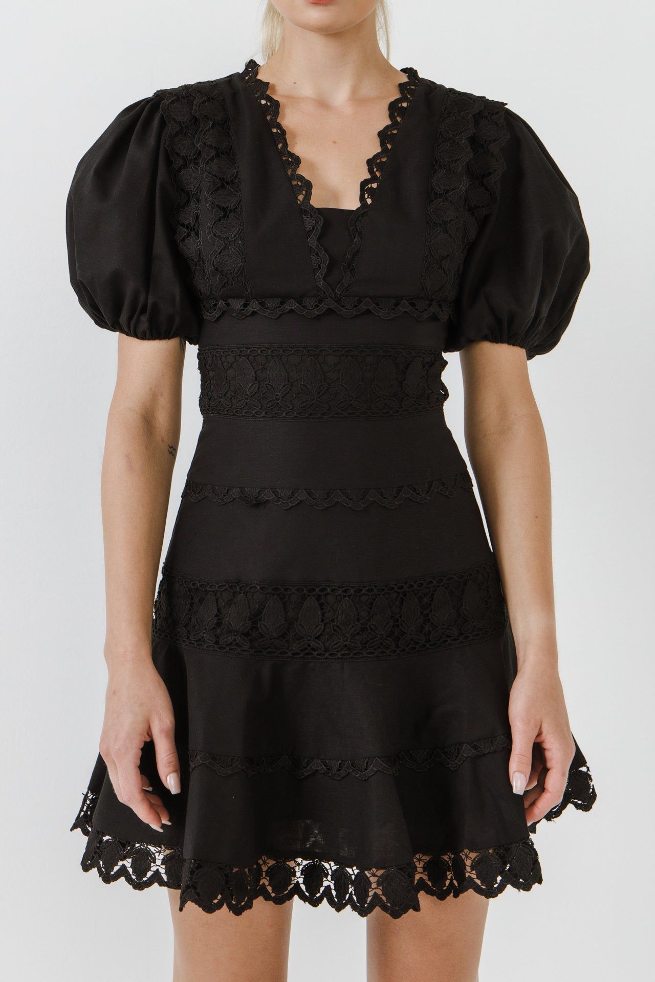 Puff Sleeve Plunging Lace Dress sold by Endless Rose product image thumbnail 12