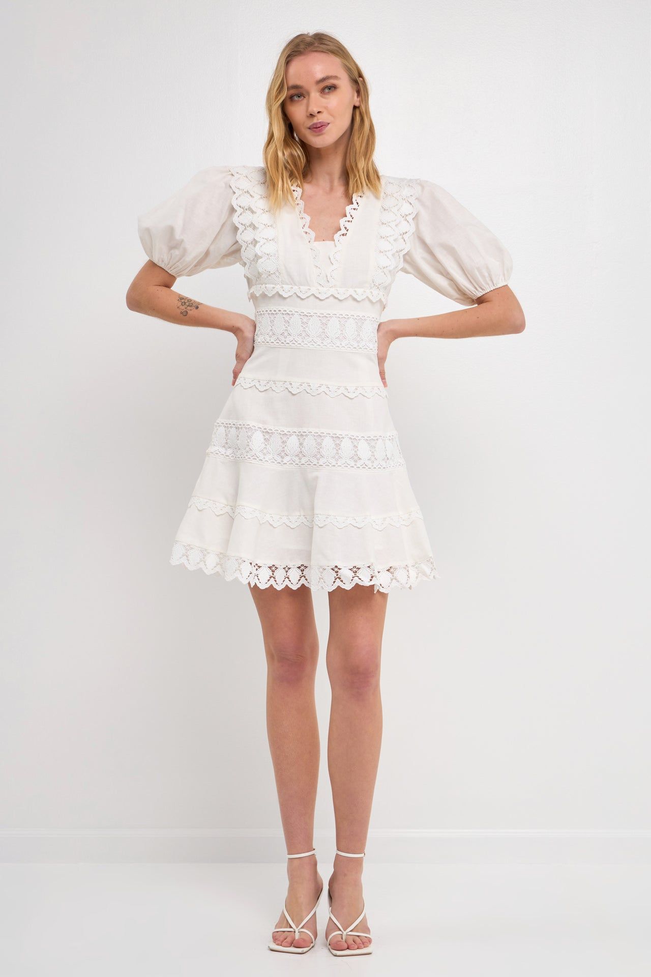 Puff Sleeve Plunging Lace Dress sold by Endless Rose product image thumbnail 6