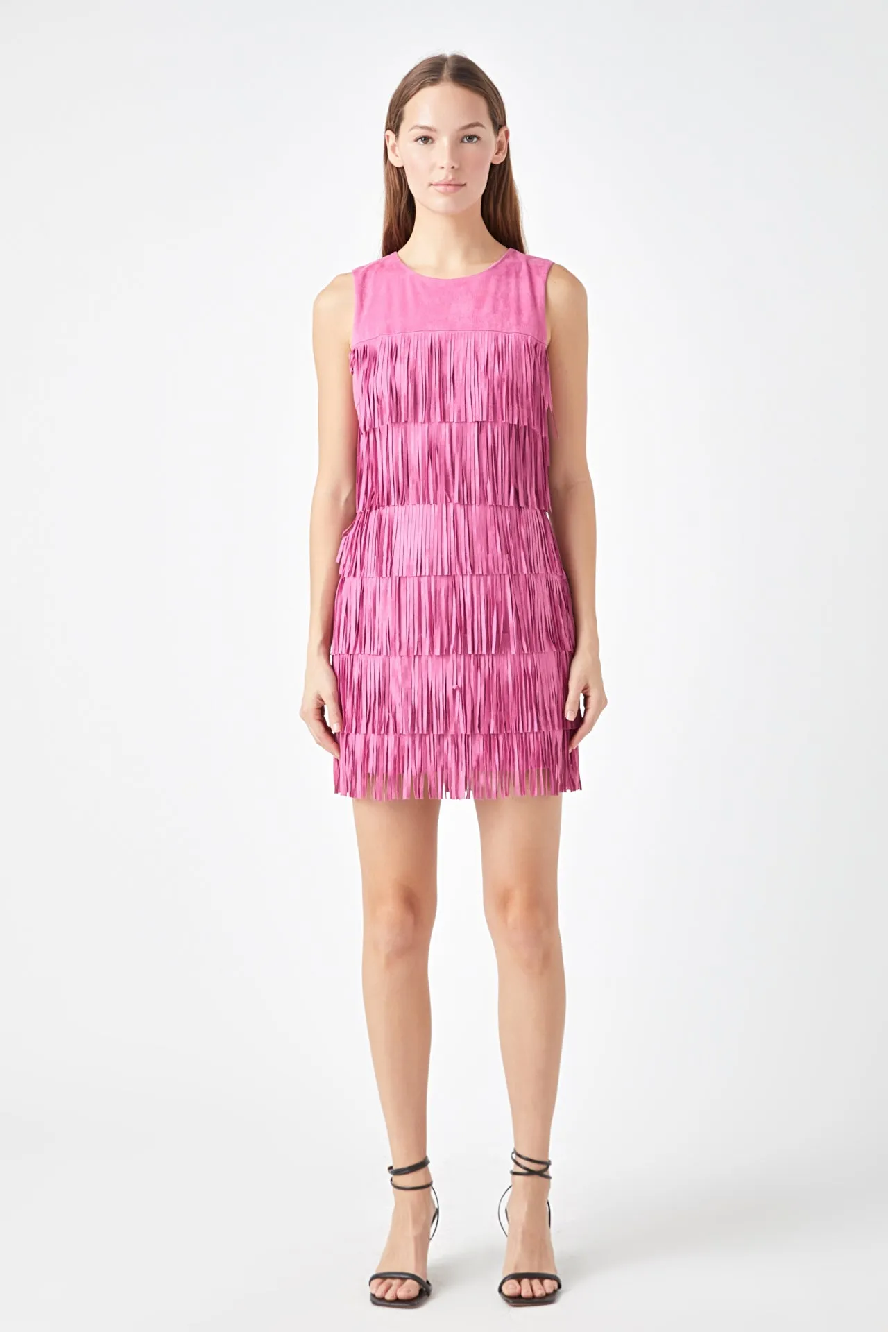 Tiered Faux Suede Fringe Mini Dress sold by Endless Rose