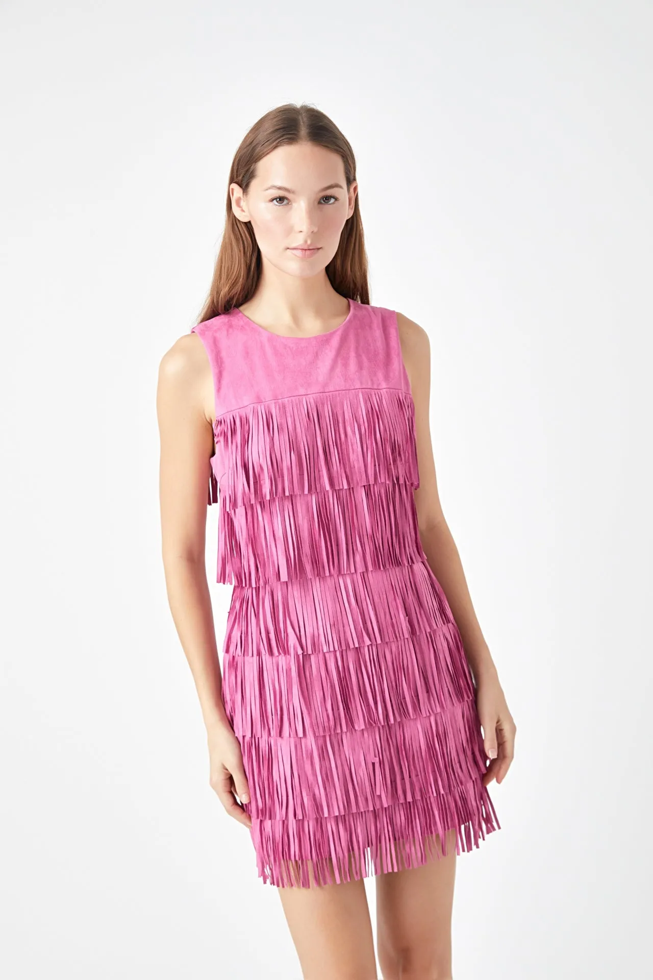 Tiered Faux Suede Fringe Mini Dress sold by Endless Rose product image thumbnail 5