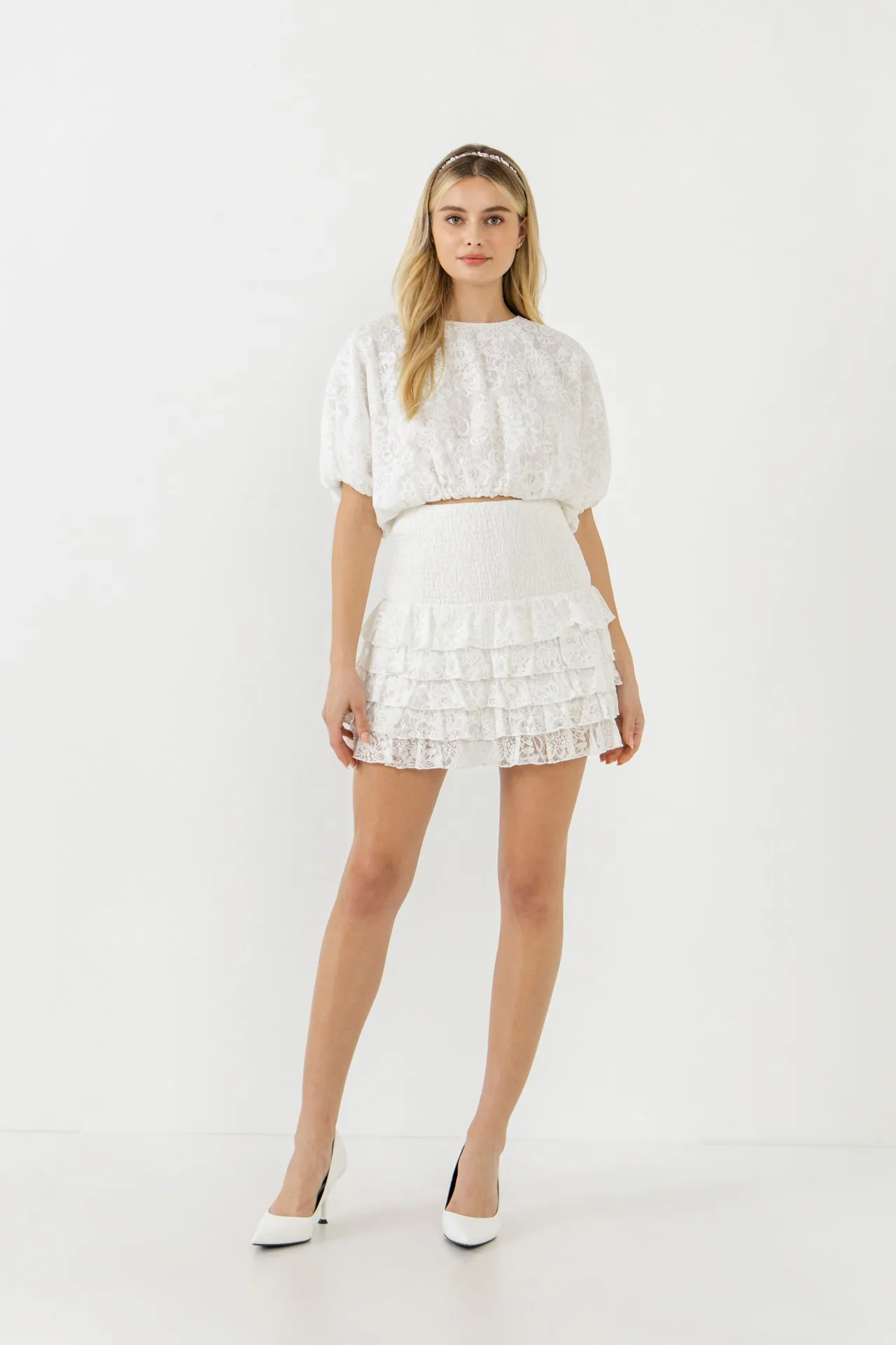 Laced Bubble Cropped Blouse sold by Endless Rose