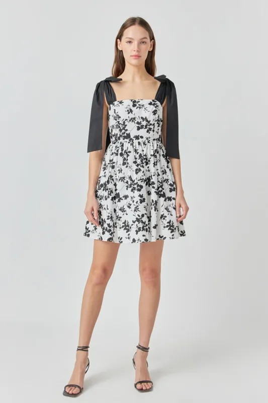 Contrast Bow Strap Printed Mini Dress sold by Endless Rose