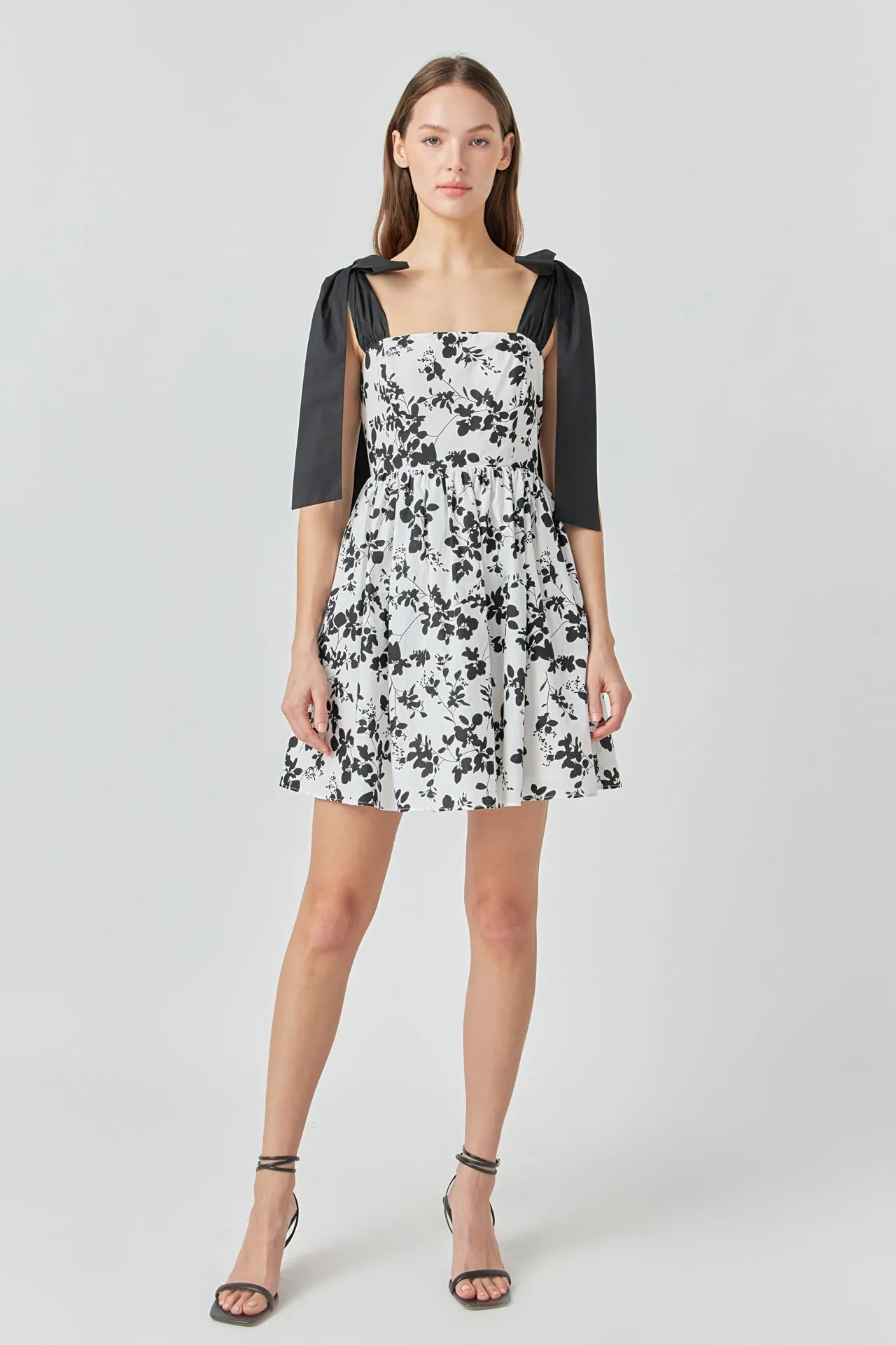 Contrast Bow Strap Printed Mini Dress sold by Endless Rose