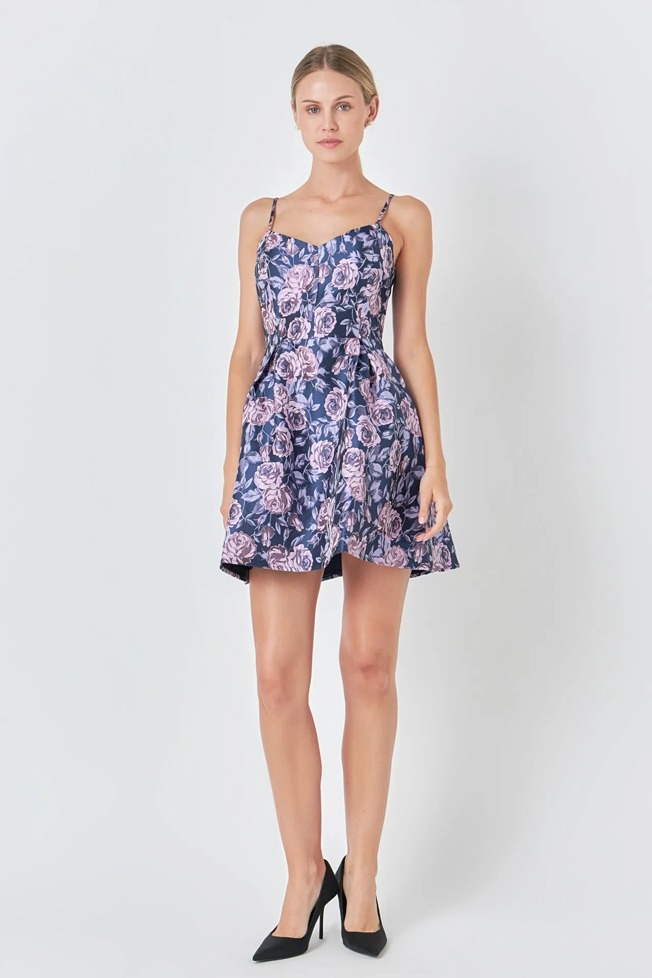 Floral Jacquard Sweetheart Neckline Mini Dress sold by Endless Rose