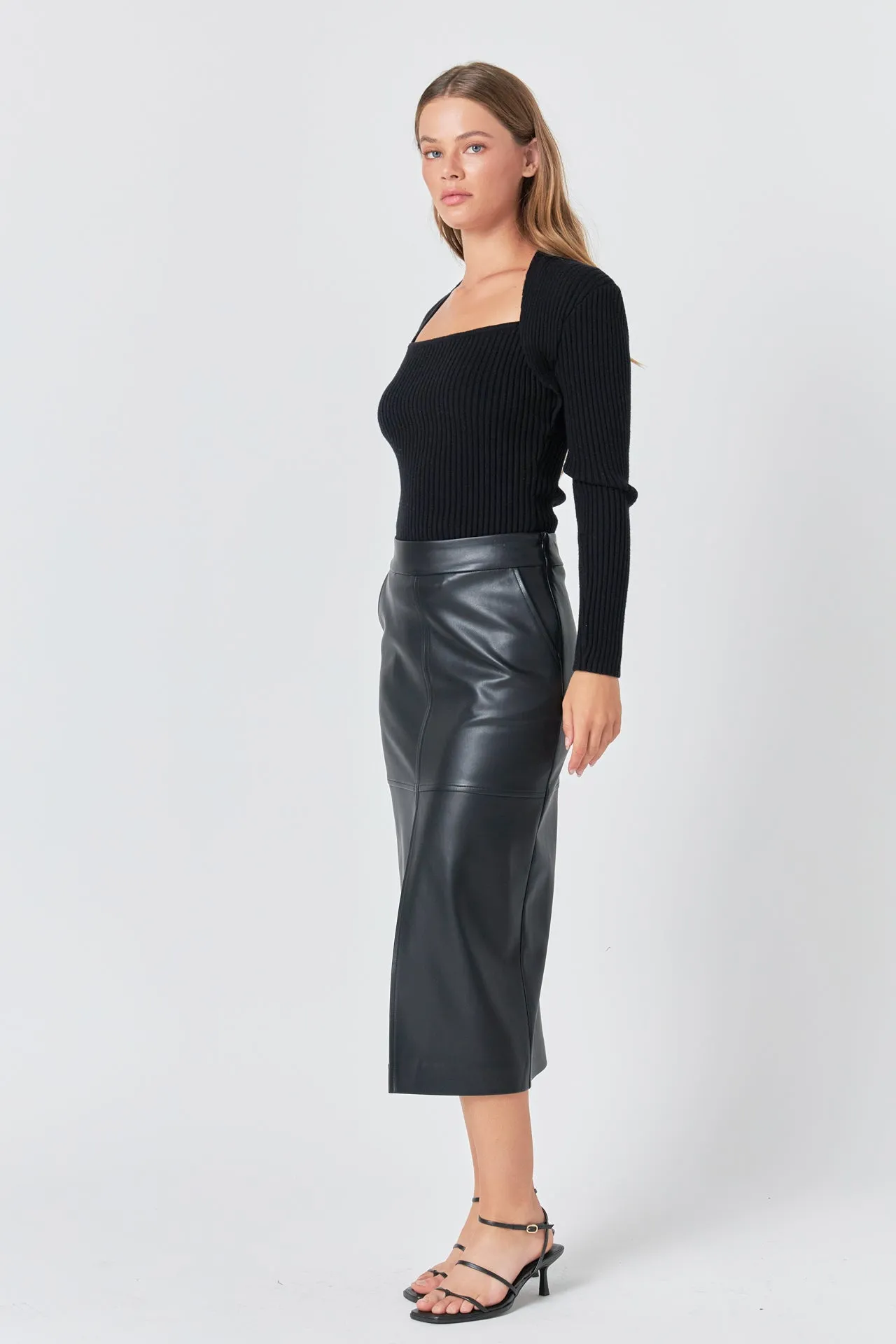 Pu Front Slit Midi Skirt sold by Endless Rose product image thumbnail 3