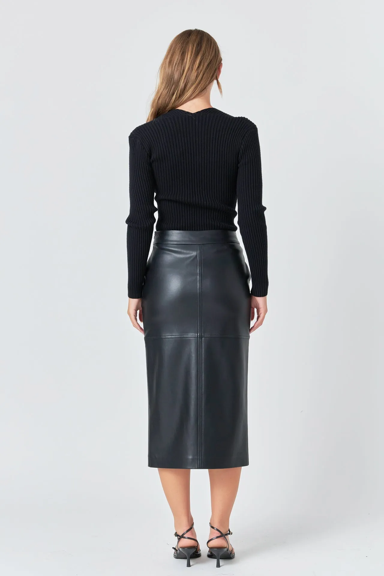 Pu Front Slit Midi Skirt sold by Endless Rose product image thumbnail 4