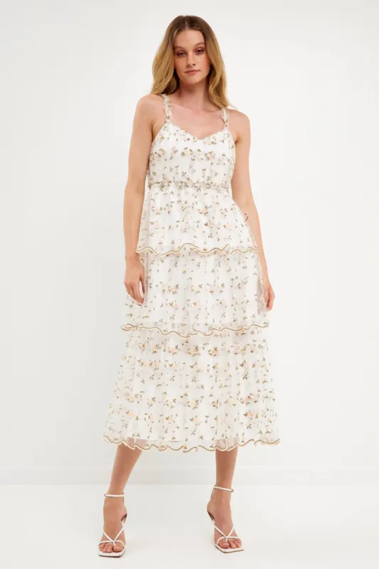 Floral Embroidery Scalloped Hem Tiered Dress sold by Endless Rose