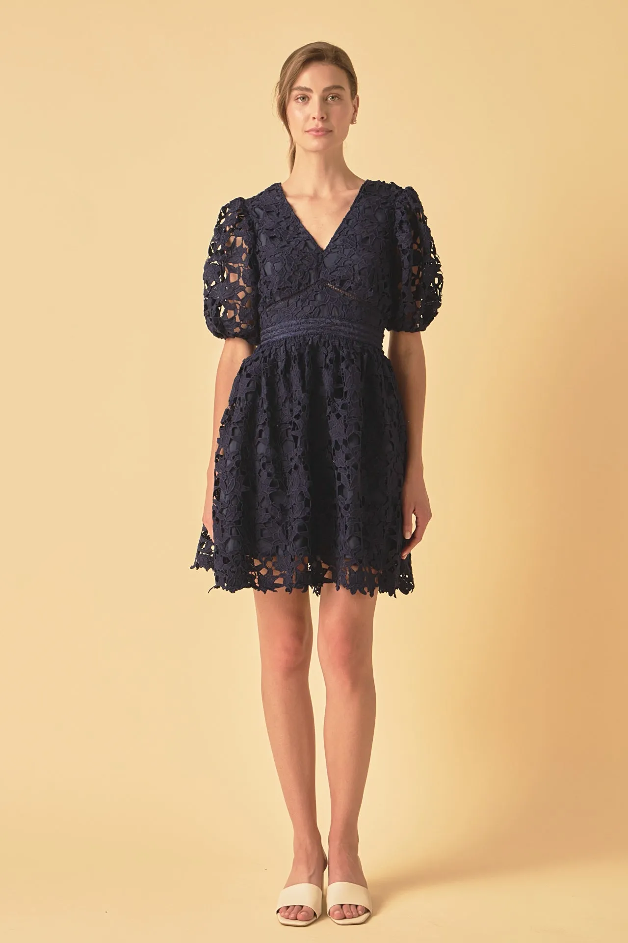 Crochet Lace Puff Sleeve Mini Dress - Final Sale sold by Endless Rose