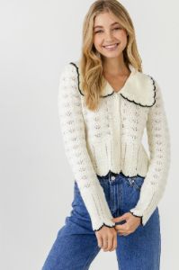 Scallop Collared Trim Knit Cardigan sold by Endless Rose