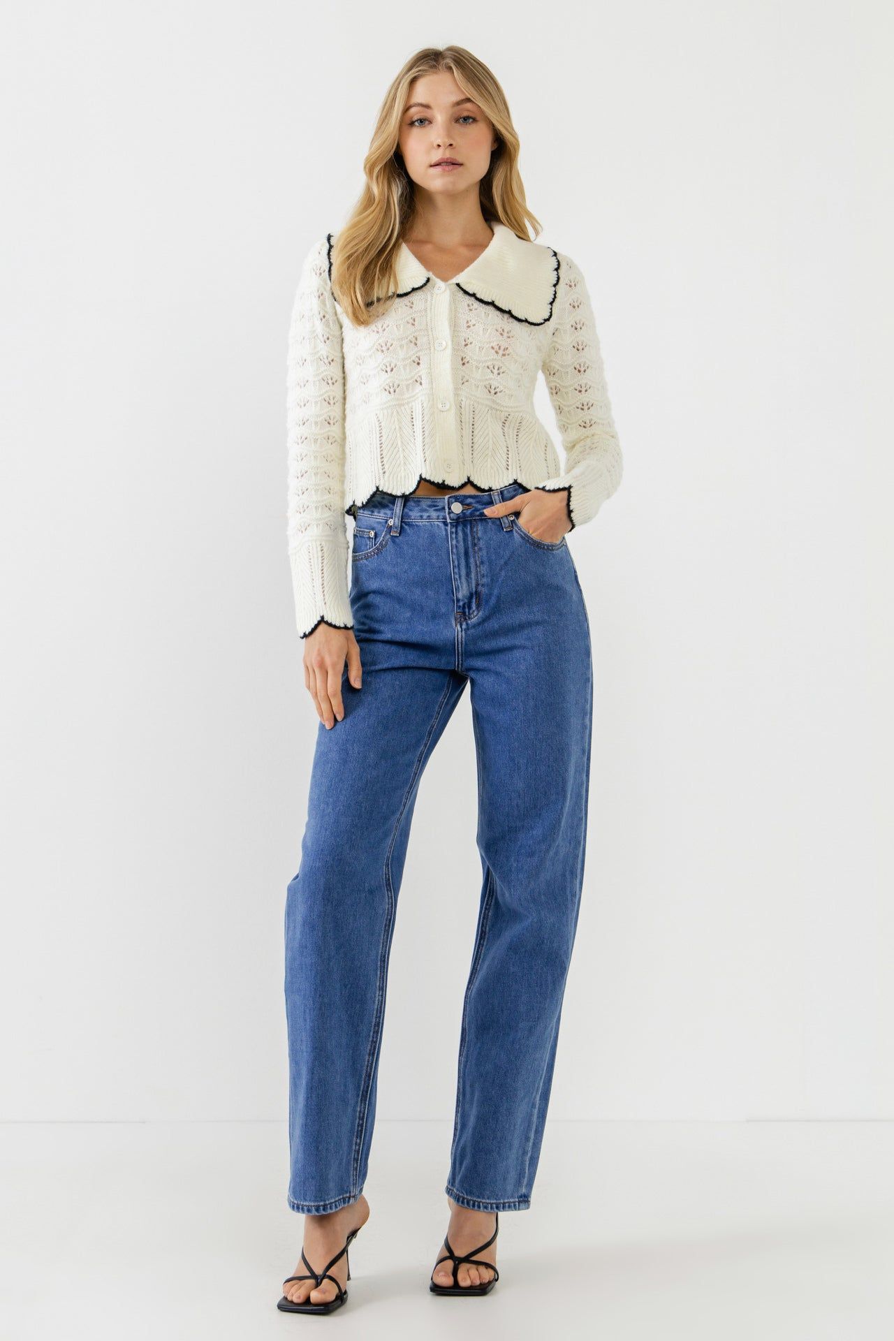 Scallop Collared Trim Knit Cardigan sold by Endless Rose