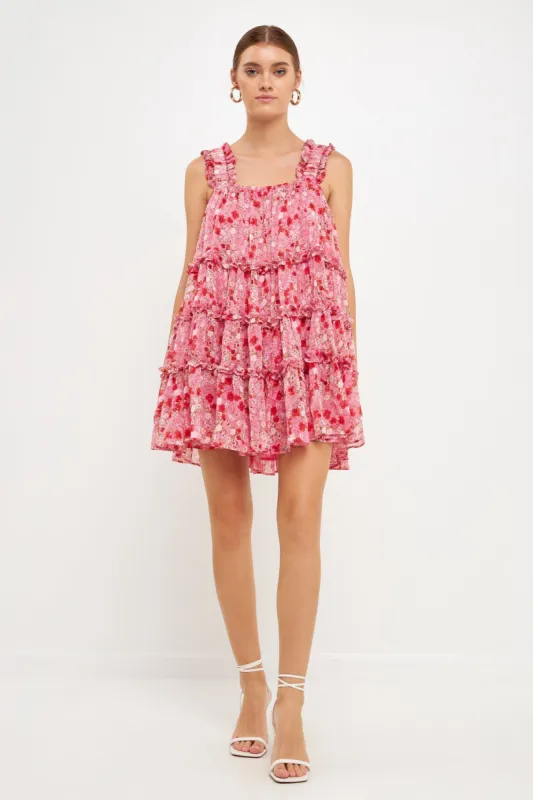 Floral Chiffon Flounce Mini Dress sold by Endless Rose