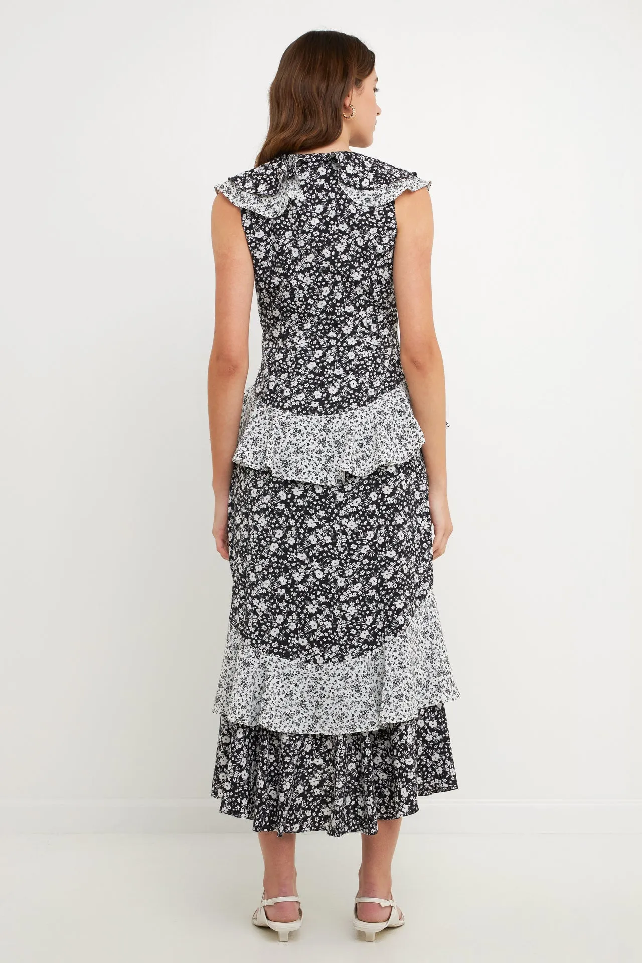 Dot Floral Contrast Midi Ruffle Dress sold by Endless Rose product image thumbnail 3