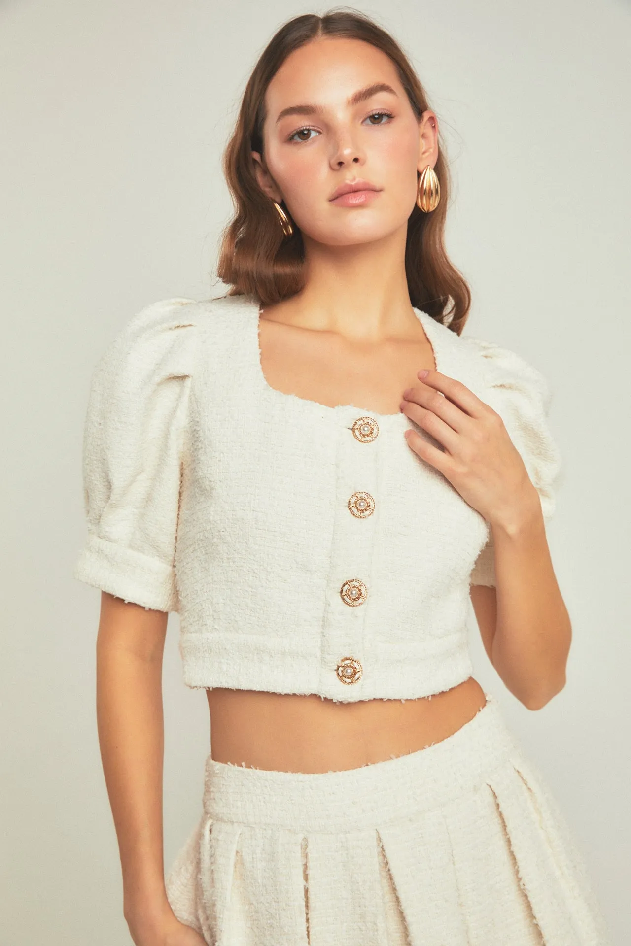 Premium Cropped Tweed Puff Sleeve Top sold by Endless Rose product image thumbnail 5