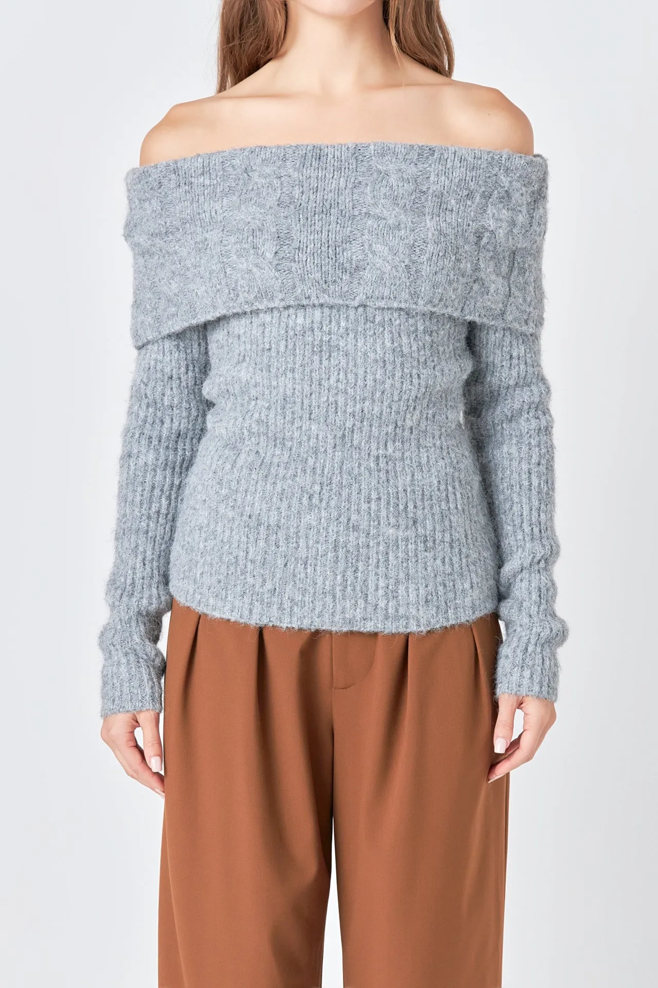 Off Shoulder Cable Knit Sweater sold by Endless Rose product image thumbnail 2
