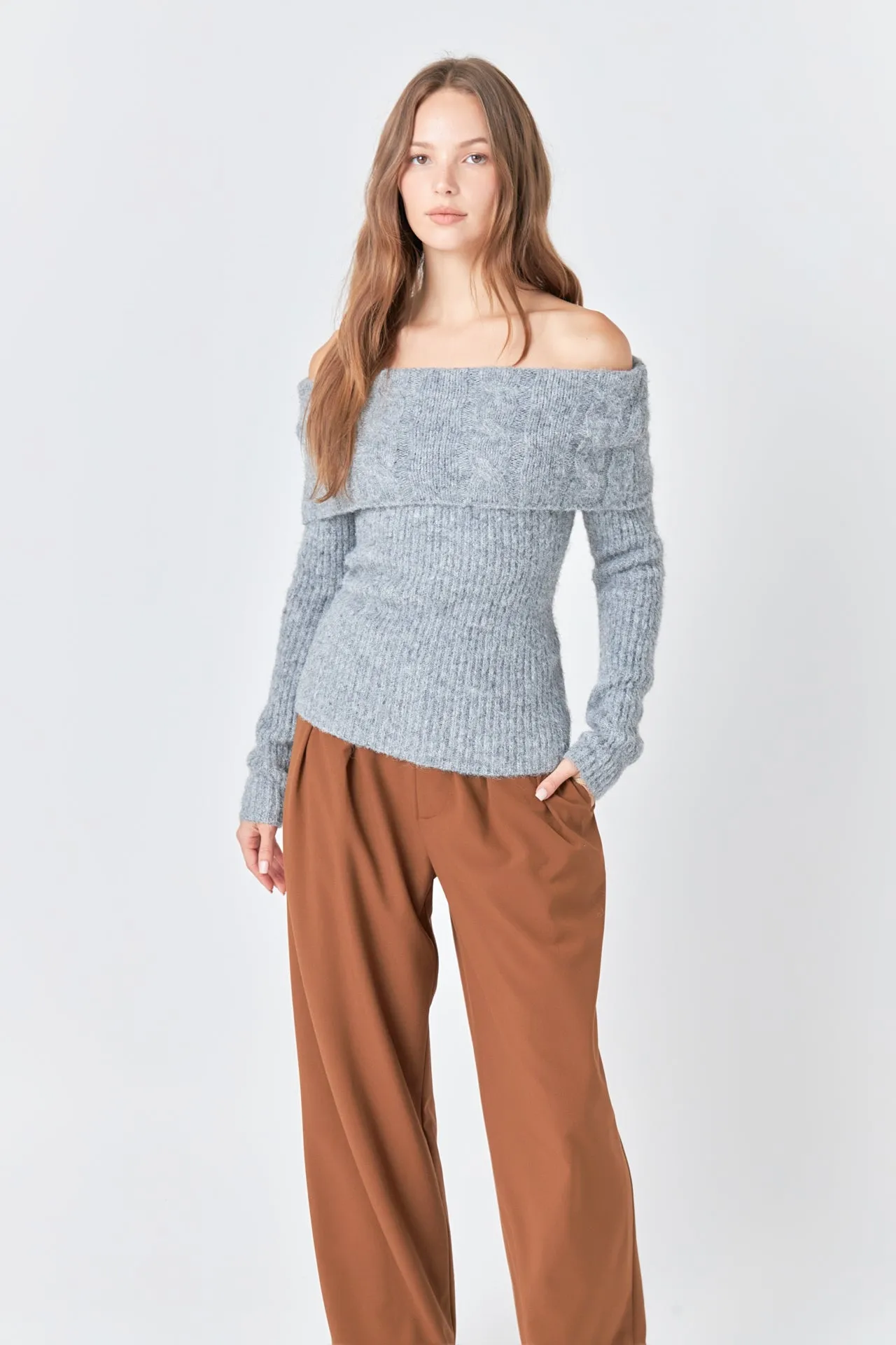 Off Shoulder Cable Knit Sweater sold by Endless Rose product image thumbnail 5