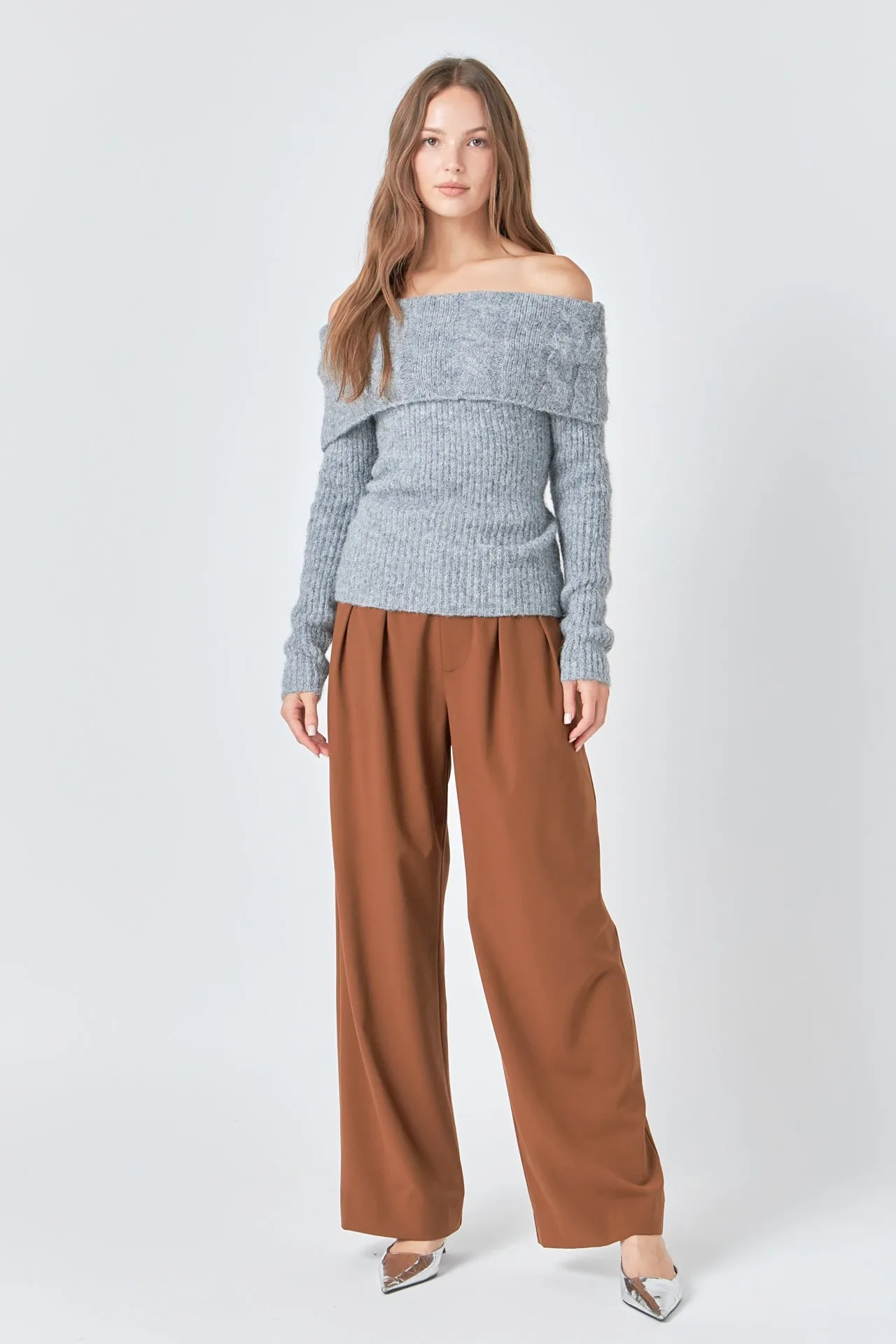 Off Shoulder Cable Knit Sweater sold by Endless Rose