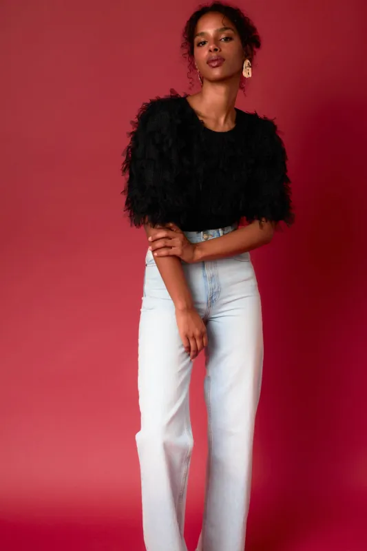 Gridded Mesh Feathered Cropped Top sold by Endless Rose