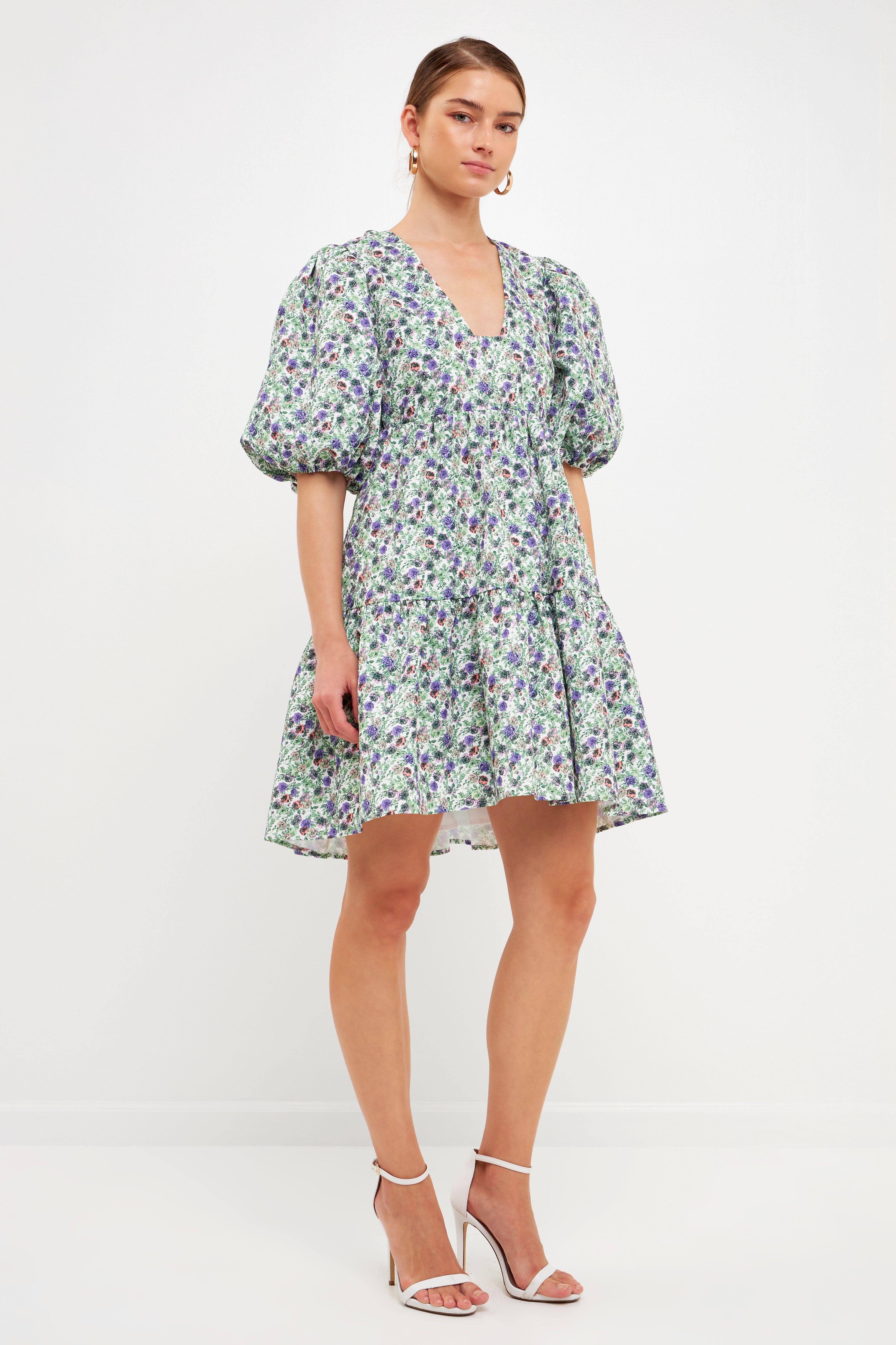 Floral Puff Sleeve Jacquard High Low Dress sold by Endless Rose product image thumbnail 3