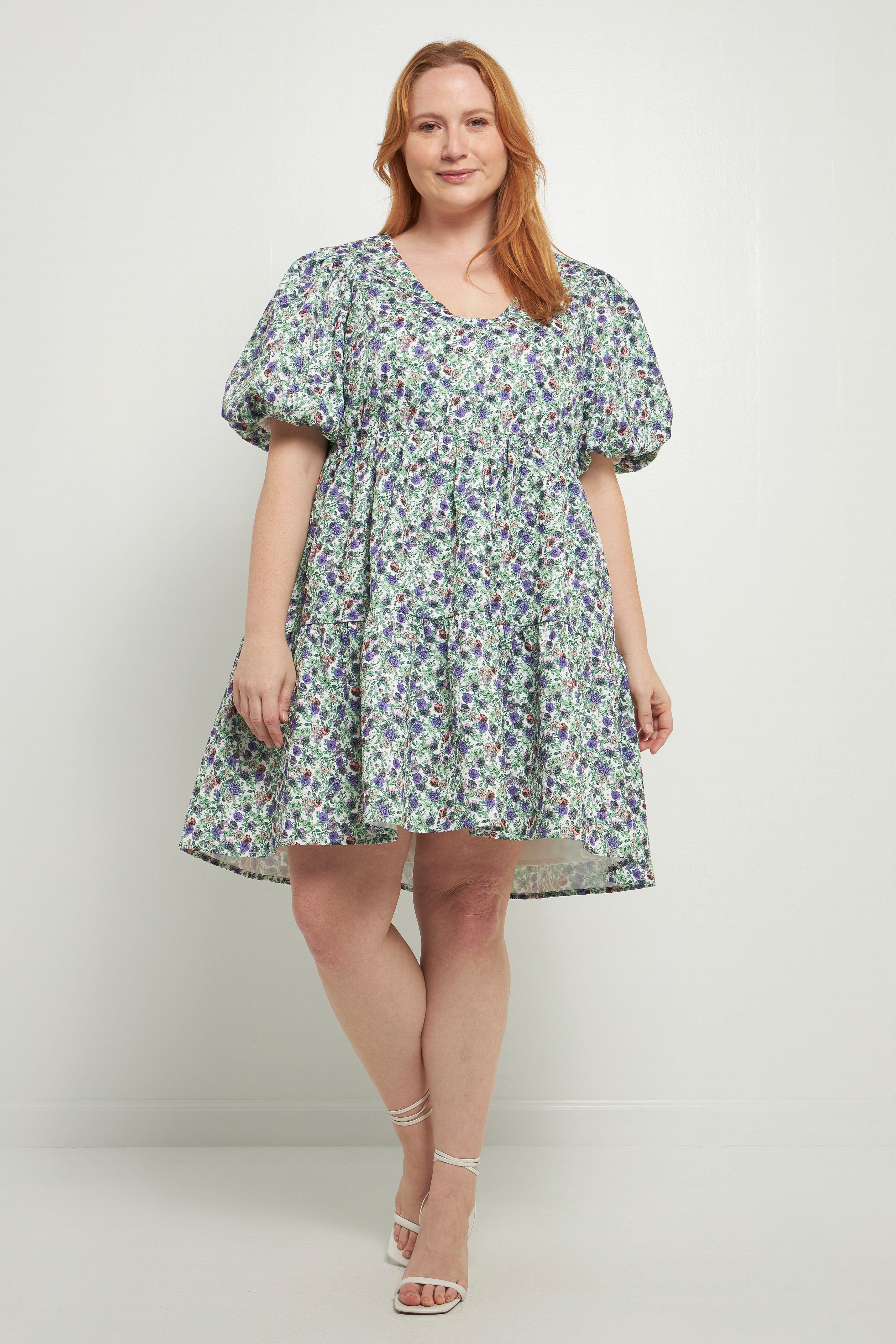 Floral Puff Sleeve Jacquard High Low Dress sold by Endless Rose product image thumbnail 6