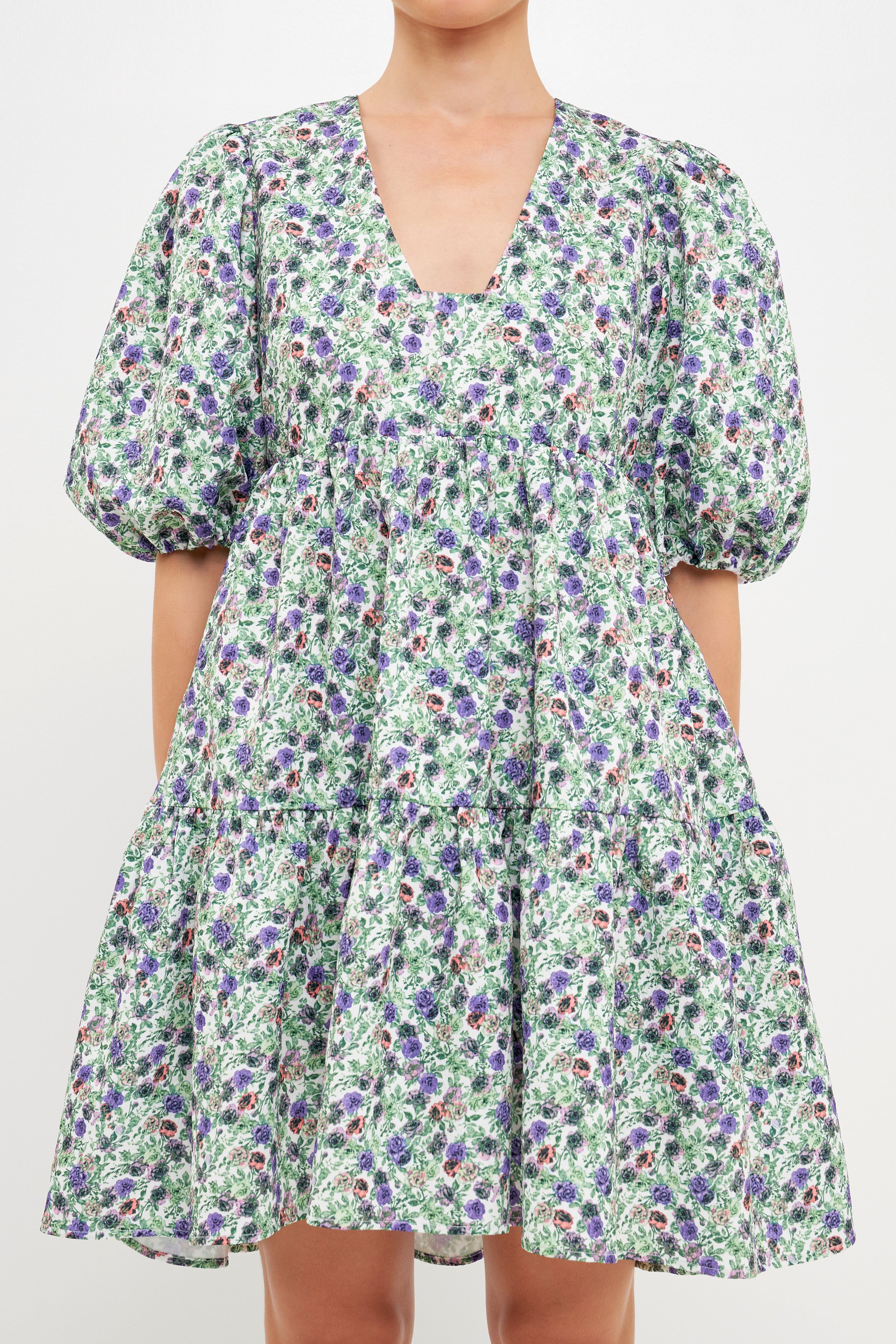 Floral Puff Sleeve Jacquard High Low Dress sold by Endless Rose product image thumbnail 2